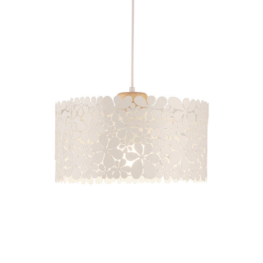 Modern Cutout Petals Drum Iron Pendant Lamp - 1 Head White Ceiling Light For Dining Room