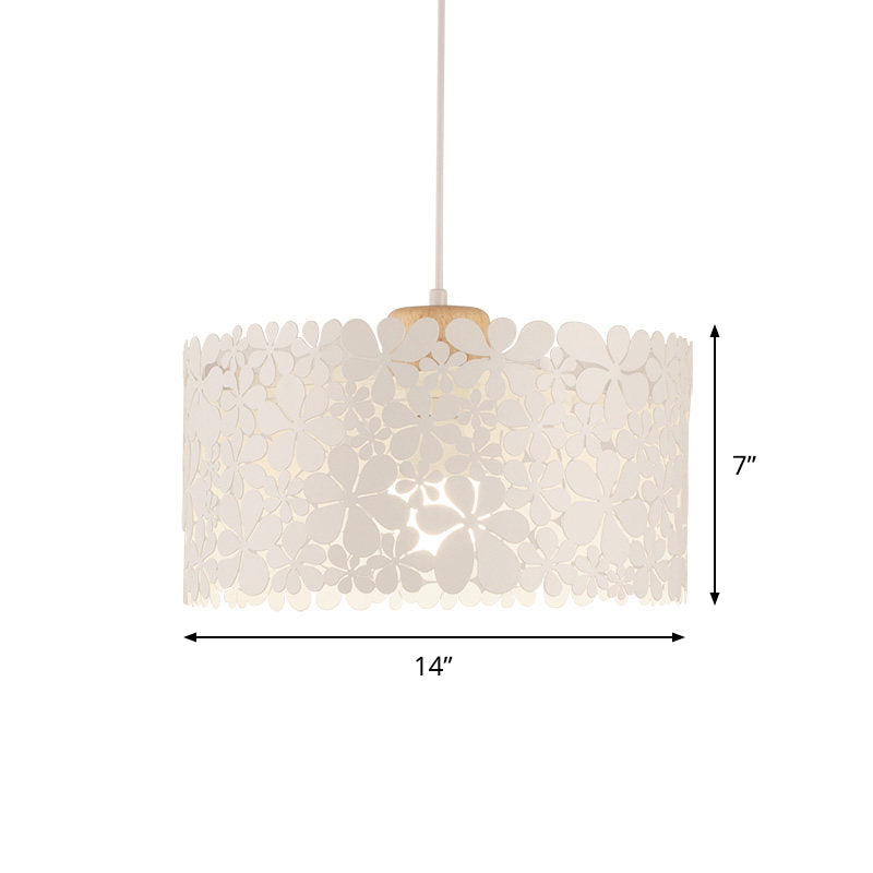Modern Cutout Petals Drum Iron Pendant Lamp - 1 Head White Ceiling Light For Dining Room