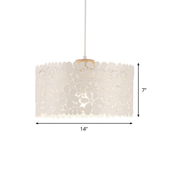 Modern Cutout Petals Drum Iron Pendant Lamp - 1 Head White Ceiling Light For Dining Room