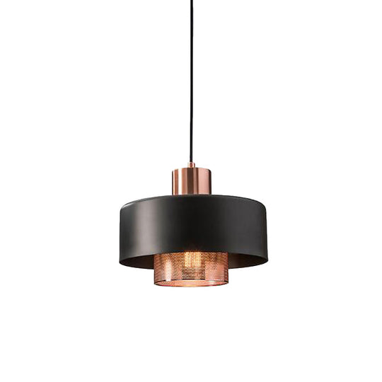 Mid-Century Metal Dual Lid Shade Pendant Light - Black And Rose Gold Finish With Netting Screen
