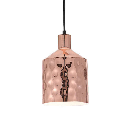 Rose Gold Cylindrical Pendant Light - Mid-Century Single Hanging Lamp