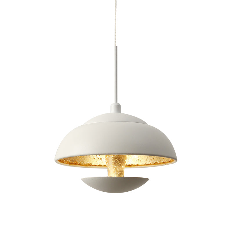 Nordic Bowled Iron Pendant Lamp In Black/White With Gold Inner Led Hanging Light Fixture