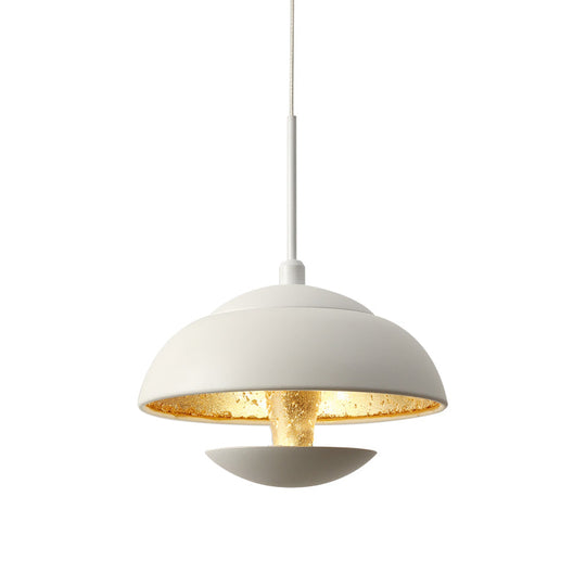 Nordic Bowled Iron Pendant Lamp In Black/White With Gold Inner Led Hanging Light Fixture