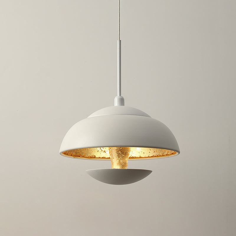 Nordic Bowled Iron Pendant Lamp In Black/White With Gold Inner Led Hanging Light Fixture
