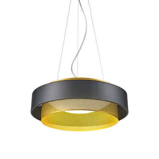 Modern Metal Circle Hanging Light With Mesh Screen And Acrylic Diffuser - White/Black-Gold Finish