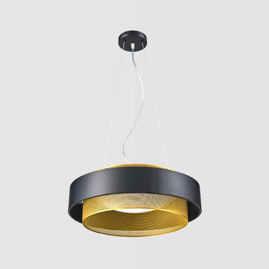 Modern Metal Circle Hanging Light With Mesh Screen And Acrylic Diffuser - White/Black-Gold Finish