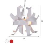 Origami Bird Pendant Lamp - White/Red Art Decor Hanging Light Fixture