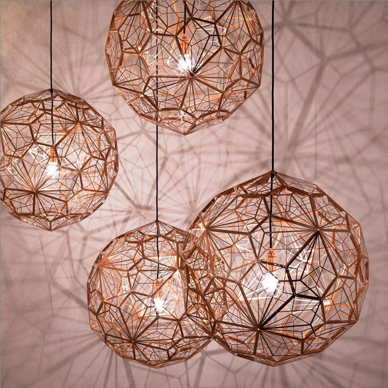Modern Stainless Steel Rose Gold/Chrome Pendant Lighting: Stylish Hollowed Wire Sphere Design Gold