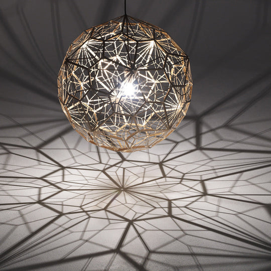 Modern Stainless Steel Rose Gold/Chrome Pendant Lighting: Stylish Hollowed Wire Sphere Design