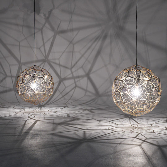 Modern Stainless Steel Rose Gold/Chrome Pendant Lighting: Stylish Hollowed Wire Sphere Design