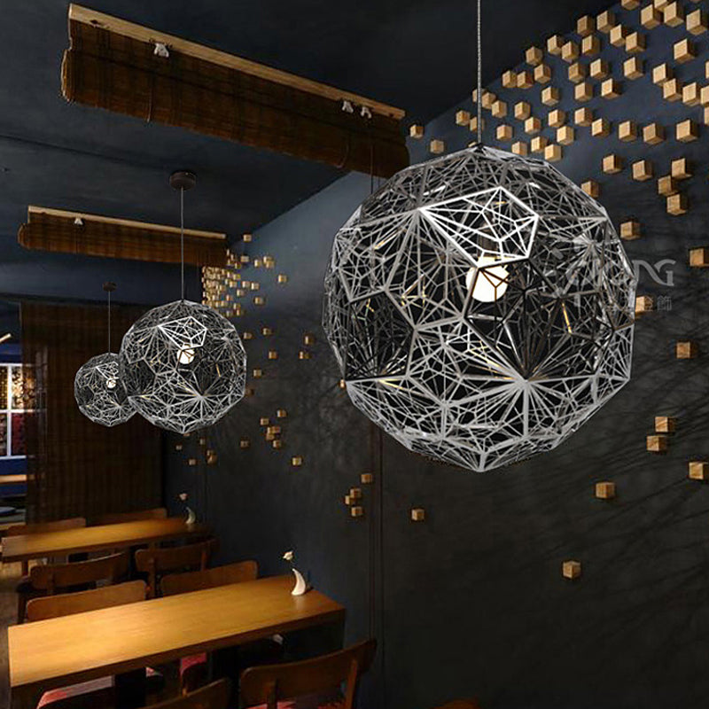 Modern Stainless Steel Rose Gold/Chrome Pendant Lighting: Stylish Hollowed Wire Sphere Design