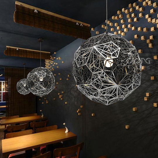 Modern Stainless Steel Rose Gold/Chrome Pendant Lighting: Stylish Hollowed Wire Sphere Design