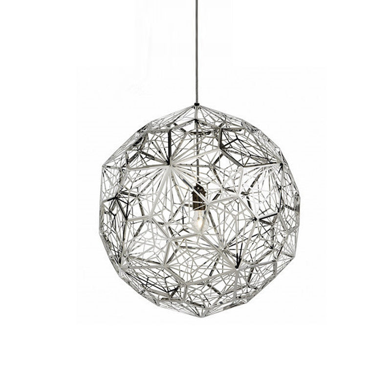 Modern Stainless Steel Rose Gold/Chrome Pendant Lighting: Stylish Hollowed Wire Sphere Design