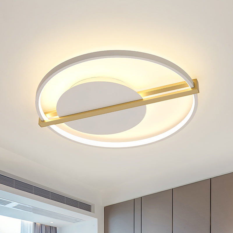 Minimalist Led Flush Mount Ceiling Light In Acrylic Black/White With Gold Hoop Guard White - Gold