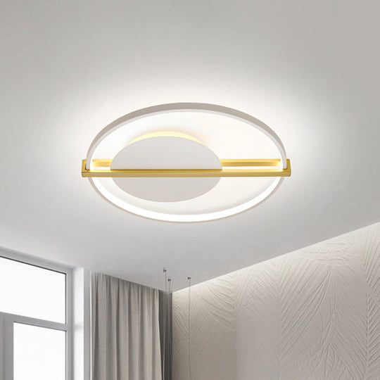 Minimalist Led Flush Mount Ceiling Light In Acrylic Black/White With Gold Hoop Guard