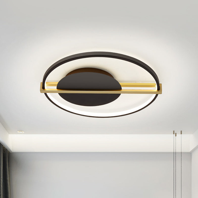 Minimalist Led Flush Mount Ceiling Light In Acrylic Black/White With Gold Hoop Guard Black-Gold