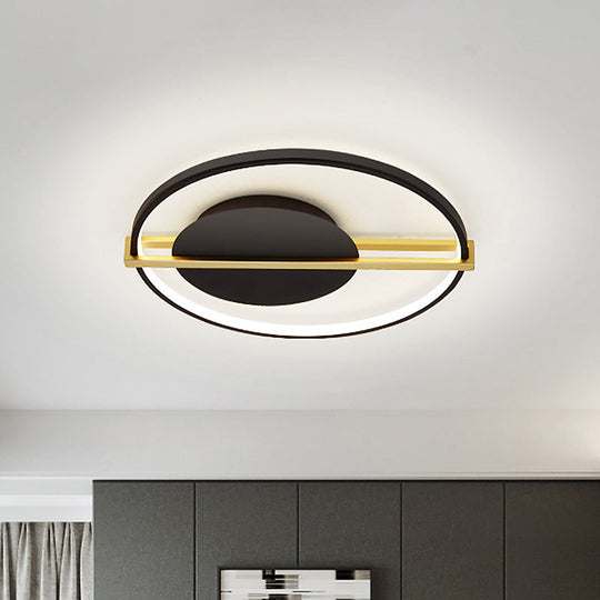 Minimalist Led Flush Mount Ceiling Light In Acrylic Black/White With Gold Hoop Guard