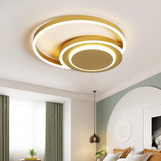 Modern Gold Led Flush Mount Ceiling Light For Bedroom - Crescent Design Acrylic Material