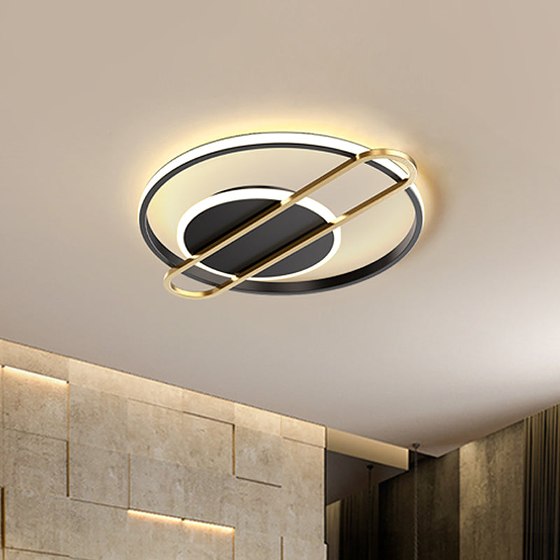 Modernist Circle Thin Flush Mount Led Ceiling Light Fixture - Black/Gold/White 16.5’/20.5’ Wide