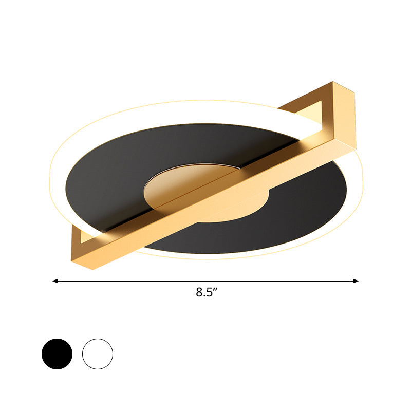 Retro Style Metal Flush Light Fixture – Small Disk Thin Design Black/White & Gold Led Close To