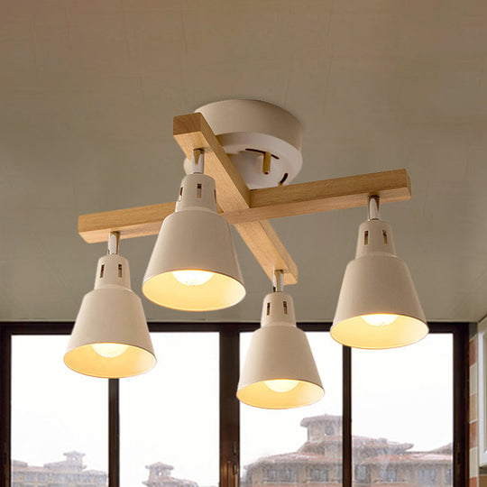 Tapered Rotatable Ceiling Fixture: 4 - Light Iron Semi Flush Mount Lighting In Black/White White