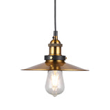 Retro Antique Gold Pendant Light Fixture - 1-Light Iron Lid Hammered Cone Design Ideal For Dining