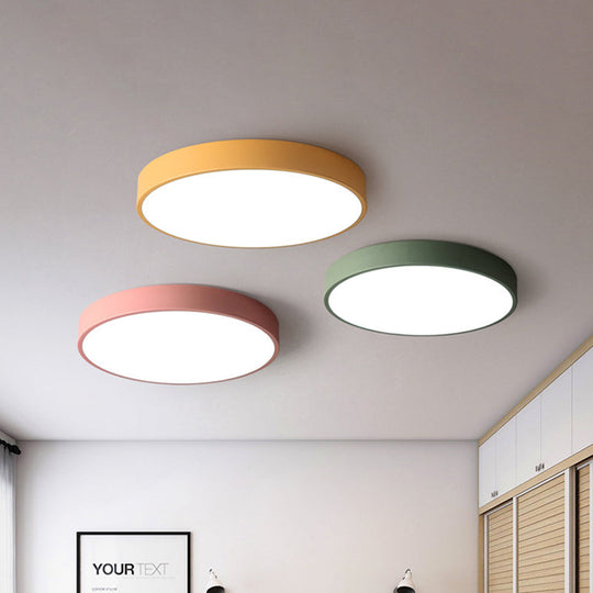 Modern Led Flush Mount Ceiling Light In Pink/Black/White With Acrylic Shade - 12’/16’ Diameter