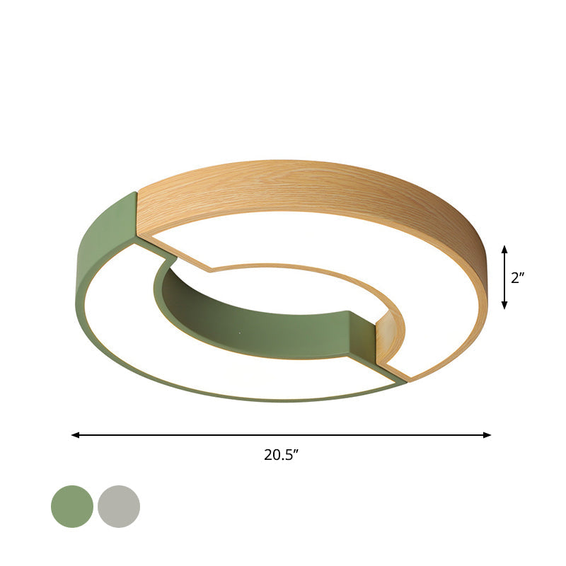 Grey/Green - Wood Double Arch Flushmount Nordic Iron Led Ceiling Mounted Light - 16.5’/20.5’