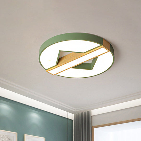 Led Macaron Green/Grey - Wood Bedroom Ceiling Light - 16.5’/20.5’ Flushmount With Round Acrylic