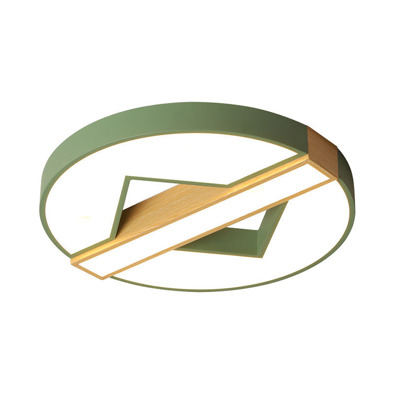 Led Macaron Green/Grey - Wood Bedroom Ceiling Light - 16.5’/20.5’ Flushmount With Round Acrylic