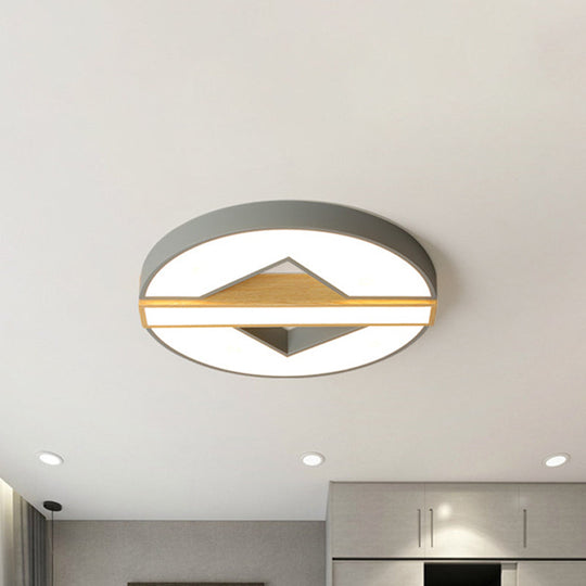 Led Macaron Green/Grey - Wood Bedroom Ceiling Light - 16.5’/20.5’ Flushmount With Round Acrylic