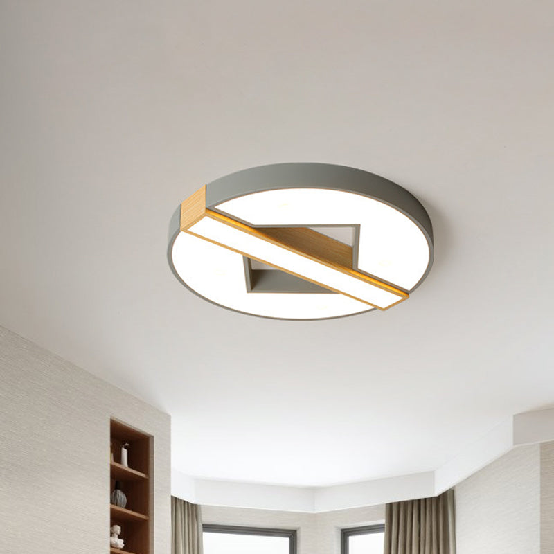 Led Macaron Green/Grey - Wood Bedroom Ceiling Light - 16.5’/20.5’ Flushmount With Round Acrylic