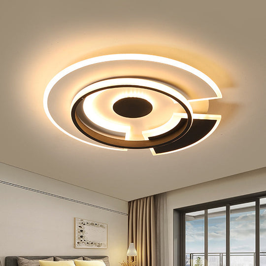 Modern Spliced Disc Thin Ceiling Light - Acrylic Led Flush Mount Fixture In Black & White