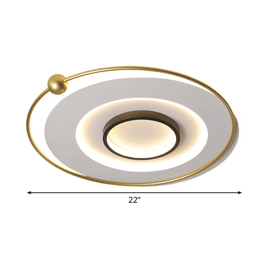 Ultra-Modern Black And Gold Led Ceiling Lamp In Warm/White Light 16.5’/22’ Circular Thin