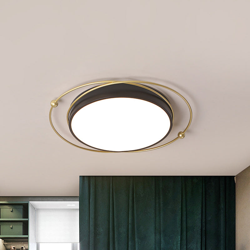 Modern Orbital Metal Flush Mount Led Ceiling Light In Black-Gold Warm/White - 16/19.5 Wide / 16
