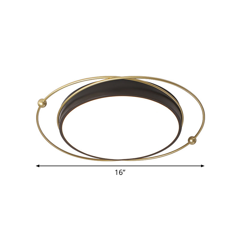 Modern Orbital Metal Flush Mount Led Ceiling Light In Black-Gold Warm/White - 16/19.5 Wide