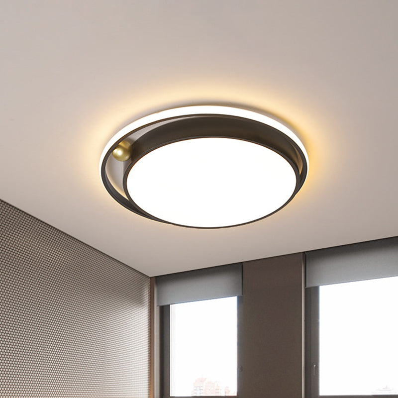 Modern Round Led Flush Mount Ceiling Light In Black- 16’/19.5’ Iron Frame With Warm/White Glow