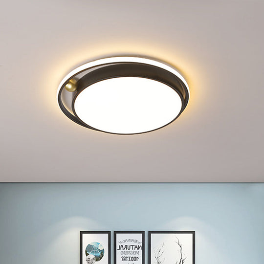 Modern Round Led Flush Mount Ceiling Light In Black- 16/19.5 Iron Frame With Warm/White Glow -