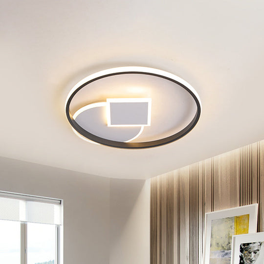 Modern Geometric Led Flushmount Ceiling Lamp - Thin Acrylic Black-White 16.5/20.5 W Warm/White Light