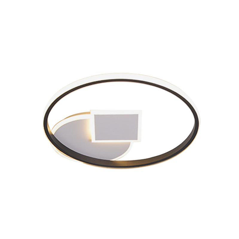 Modern Geometric Led Flushmount Ceiling Lamp - Thin Acrylic Black-White 16.5/20.5 W Warm/White Light