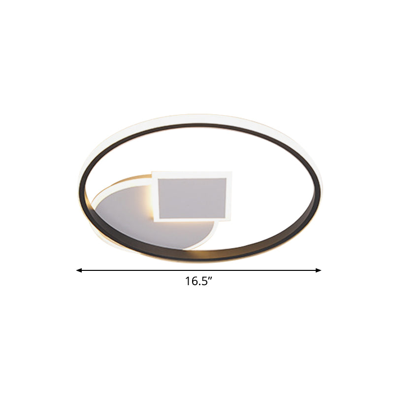 Modern Geometric Led Flushmount Ceiling Lamp - Thin Acrylic Black-White 16.5’/20.5’ W