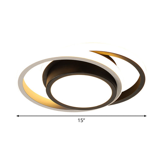 Minimalist Led Ceiling Light Black-White With Dual Circle Guard And Warm/White