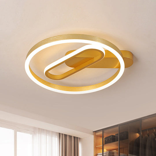 Simple Aluminum Led Ceiling Flush Mount Lighting In Gold - Circle And Oblong Shapes Warm/White Light