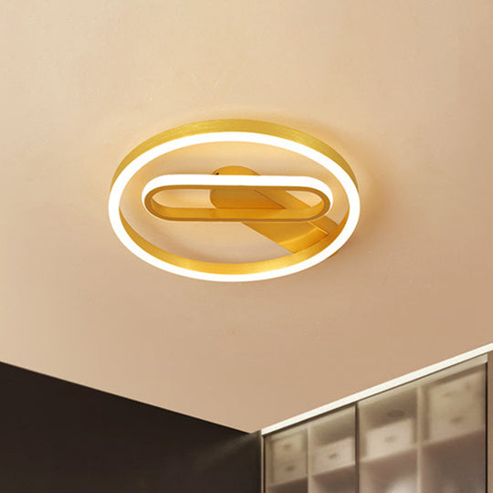 Simple Aluminum Led Ceiling Flush Mount Lighting In Gold - Circle And Oblong Shapes Warm/White Light
