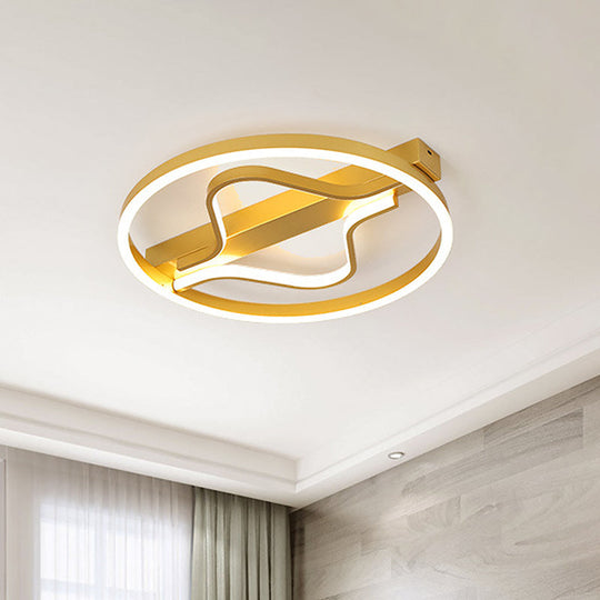 Aluminum Flush Mount Ceiling Light - Modernist Gold Led Surface Lamp (16’/19.5’) With Ripplet