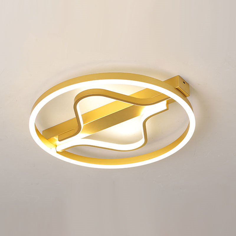Aluminum Flush Mount Ceiling Light - Modernist Gold Led Surface Lamp (16’/19.5’) With Ripplet