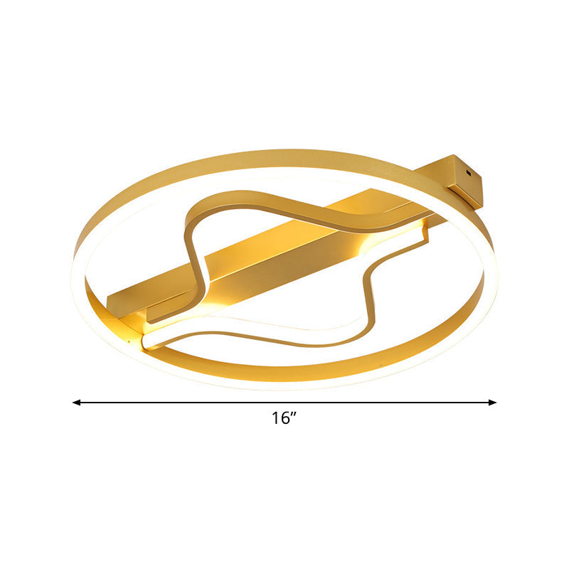 Aluminum Flush Mount Ceiling Light - Modernist Gold Led Surface Lamp (16/19.5) With Ripplet Central