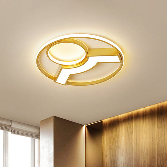 Golden Hoop Led Ceiling Light - Modern Creative Acrylic Flush Mount Warm/White Light