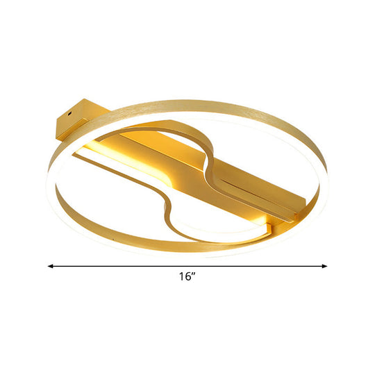 Modern Swirl Led Ceiling Lamp In Gold - 16’/19.5’ With Warm/White Light For Bedroom