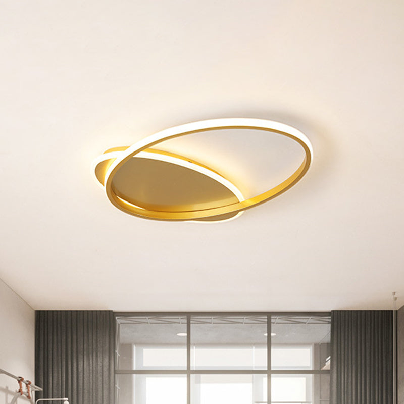 Modern Acrylic Ellipse Led Ceiling Lamp In Simple Gold Finish - Warm/White Light For Bedroom